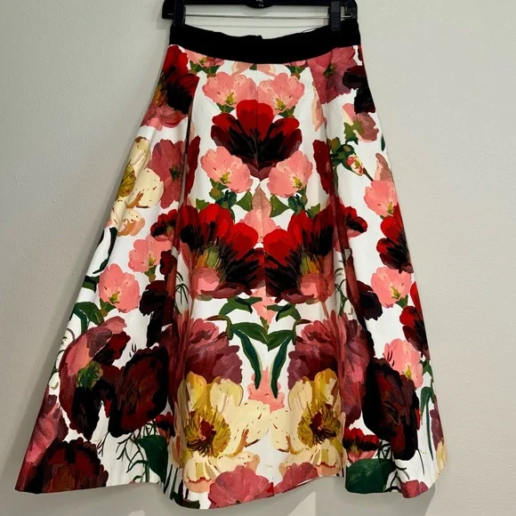 White House Black Market Floral Watercolor Formal Full Midi Skirt - Size 4 - Picture 5 of 14
